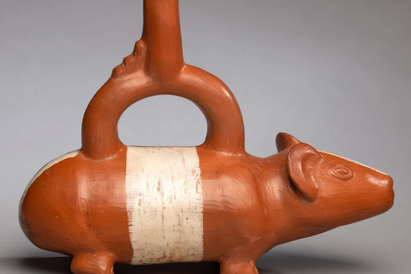 A pre-Columbian or Inka ceramic vessel shaped as a guinea pig