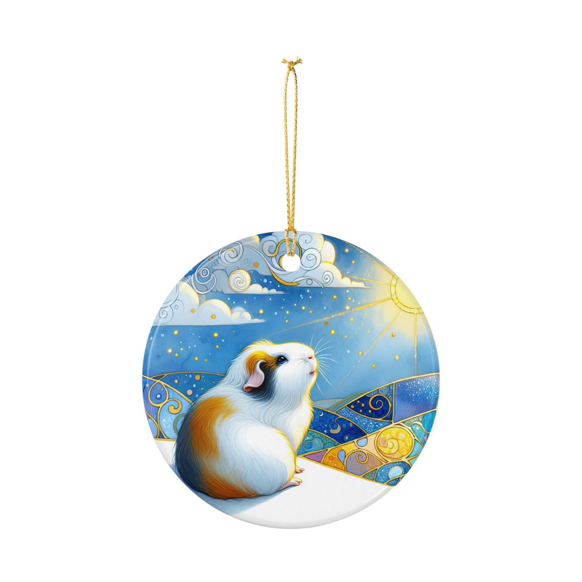 Winter Solstice Guinea Pig Ceramic Ornament