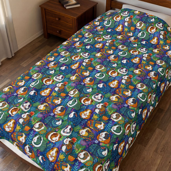Blue Paisley Piggies Velveteen Guinea Pig Throw Blanket