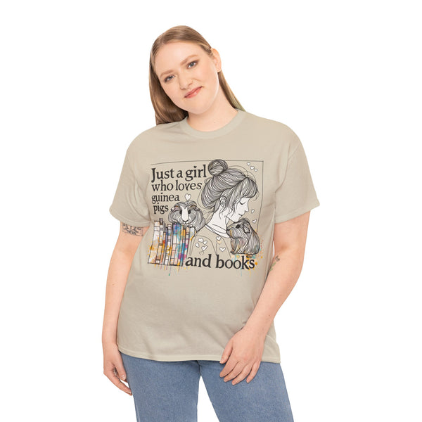 Just a Girl Who Loves Guinea Pigs and Books - Unisex Heavy Cotton Tee - Style BG2P