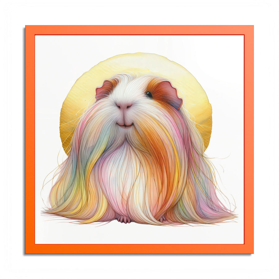 Sun-Blessed Cavy Guinea Pig Framed Art Print in Orange Frame