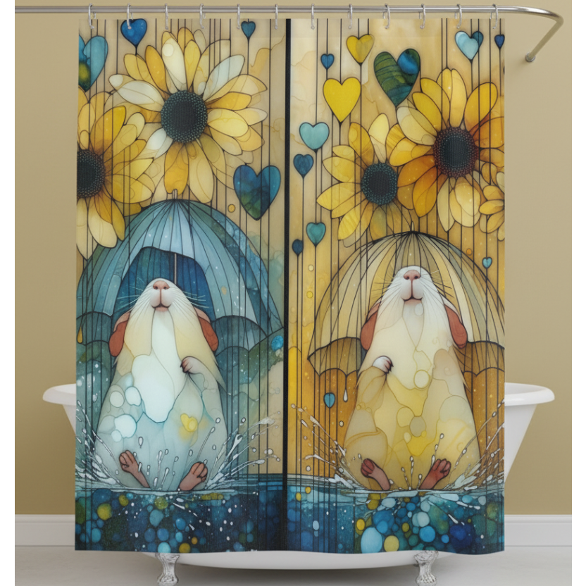 Sunflowers in the Rain Guinea Pig Shower Curtain