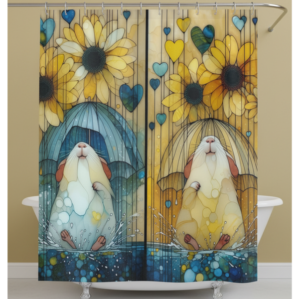 Sunflowers in the Rain Guinea Pig Shower Curtain