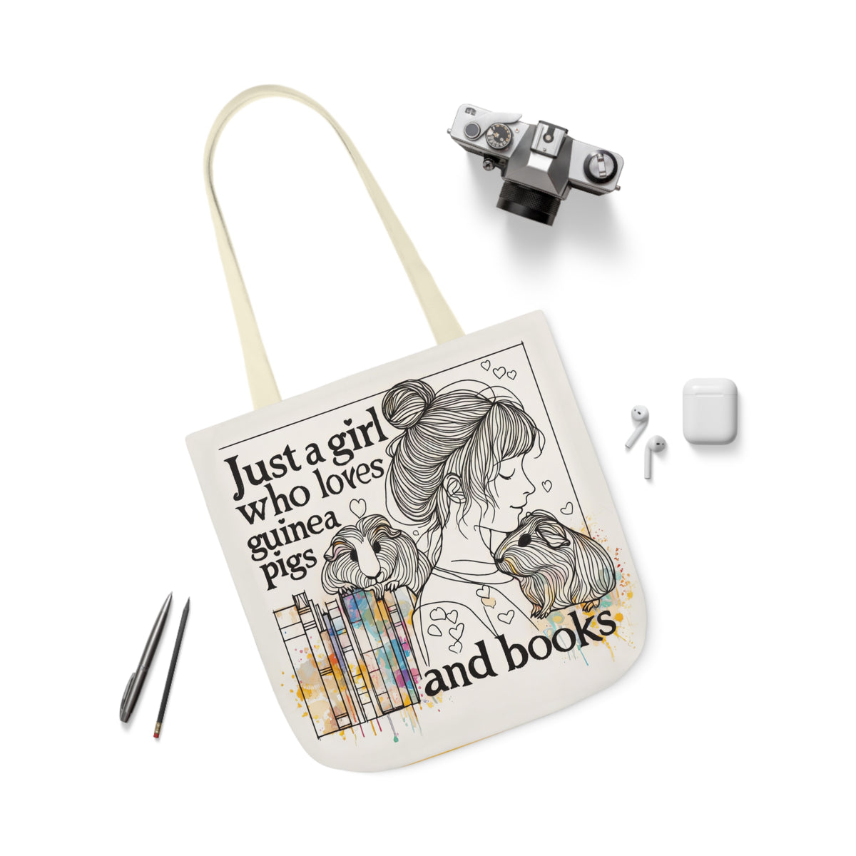 Just a Girl Who Loves Guinea Pigs and Books Canvas Tote - Style BG2P