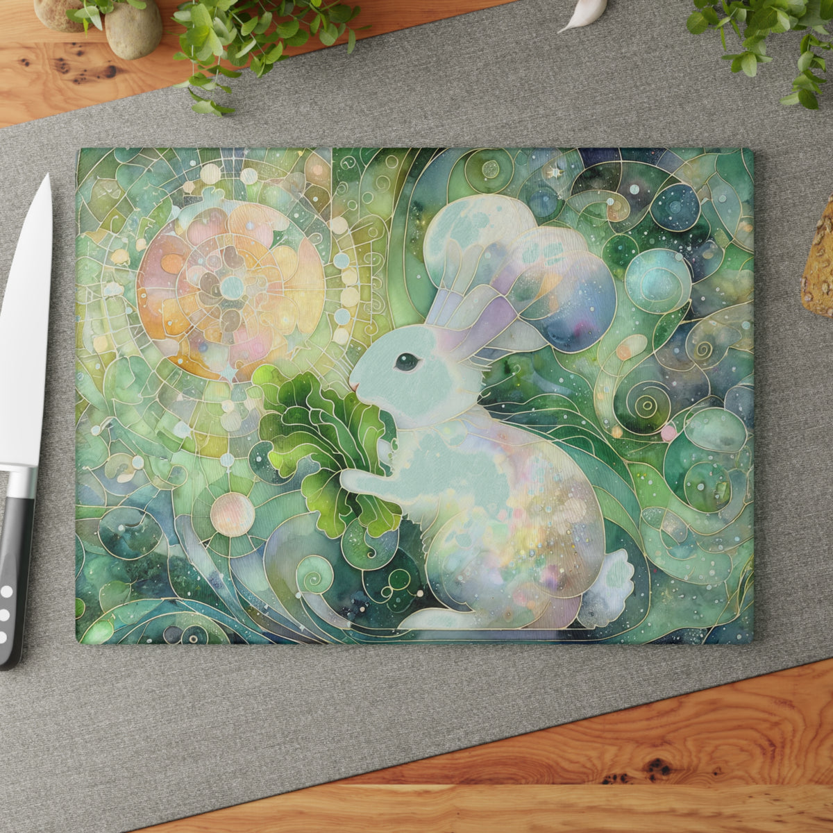 Munching Bunny Chef Rabbit Glass Cutting Board