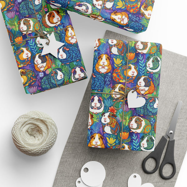 Blue Paisley Piggy - Guinea Pig Wrapping Paper