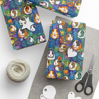 Blue Paisley Piggy - Guinea Pig Wrapping Paper