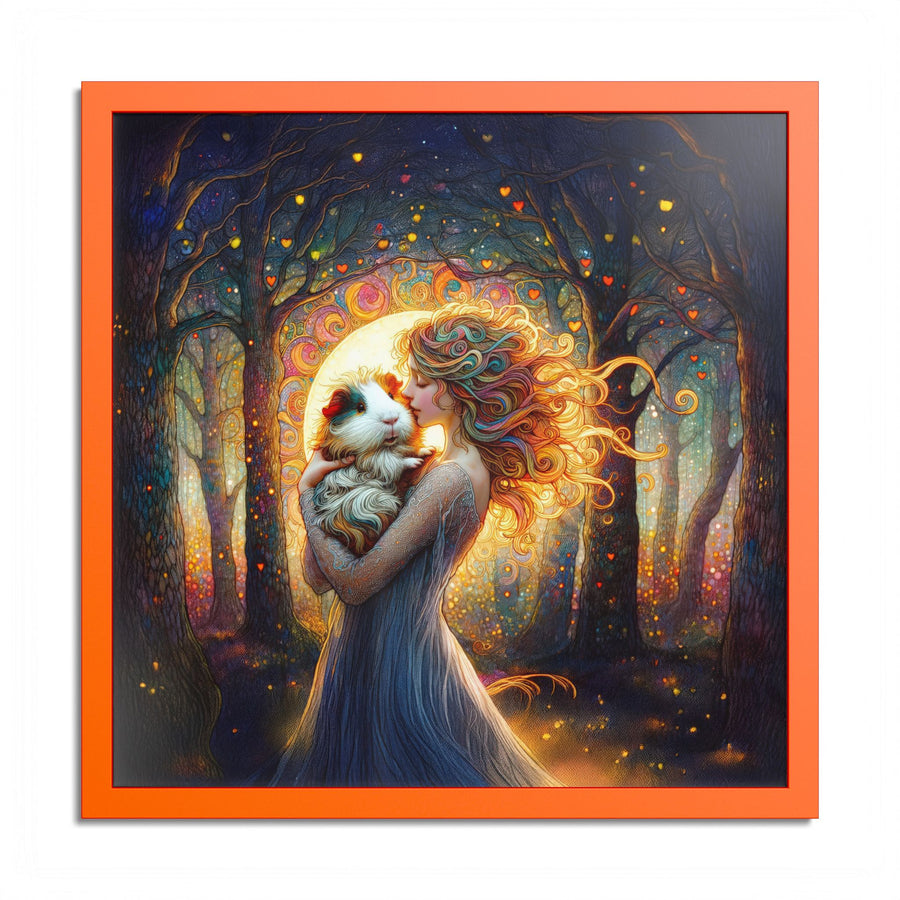 Woodland Grace Guinea Pig Framed Art Print in Orange Frame
