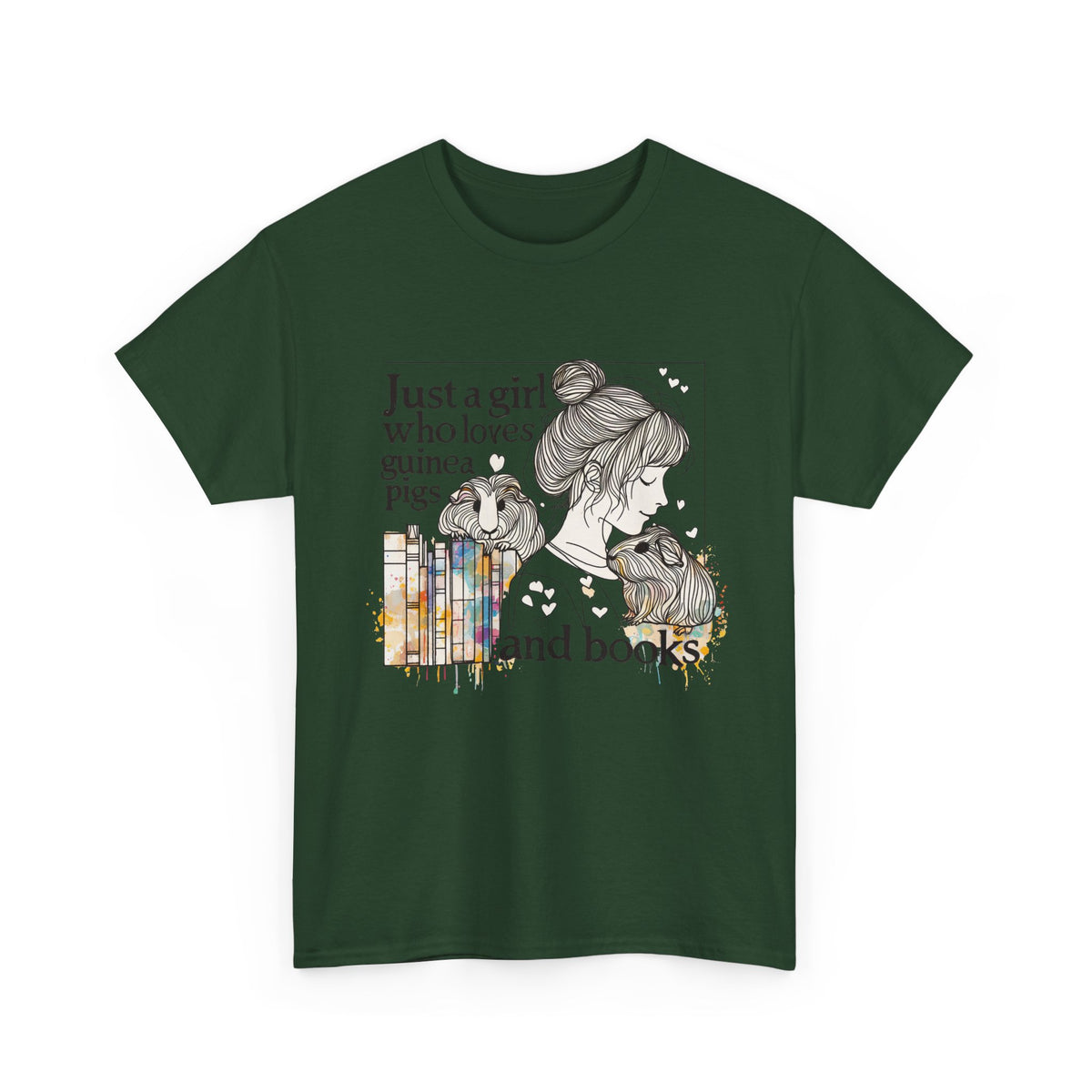 Just a Girl Who Loves Guinea Pigs and Books - Unisex Heavy Cotton Tee - Style BG2P