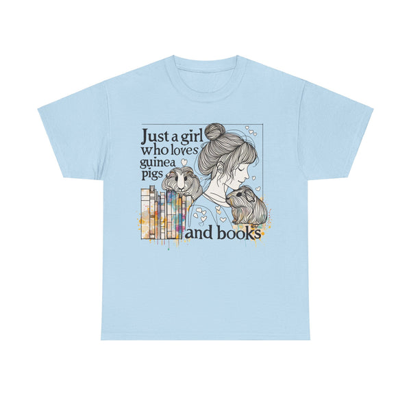 Just a Girl Who Loves Guinea Pigs and Books - Unisex Heavy Cotton Tee - Style BG2P