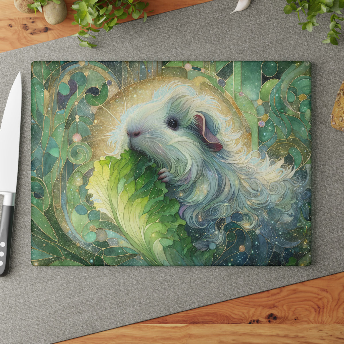 Gimme Greens Guinea Pig Glass Cutting Board