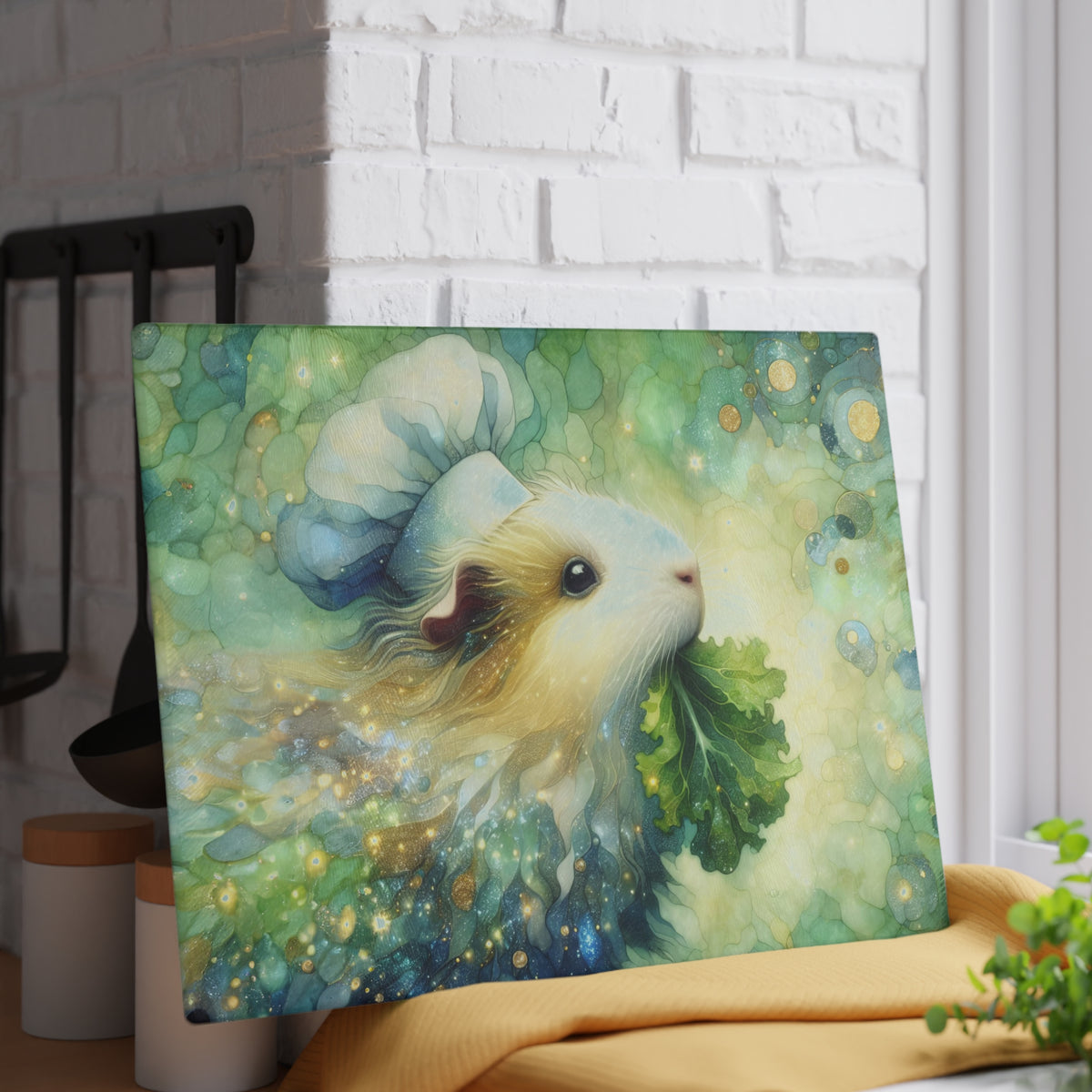 Piggy Nibbling Glass Guinea Pig Cutting Board