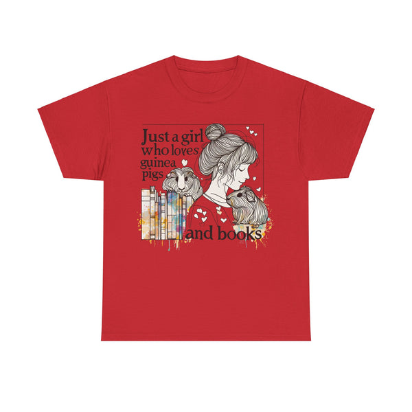 Just a Girl Who Loves Guinea Pigs and Books - Unisex Heavy Cotton Tee - Style BG2P