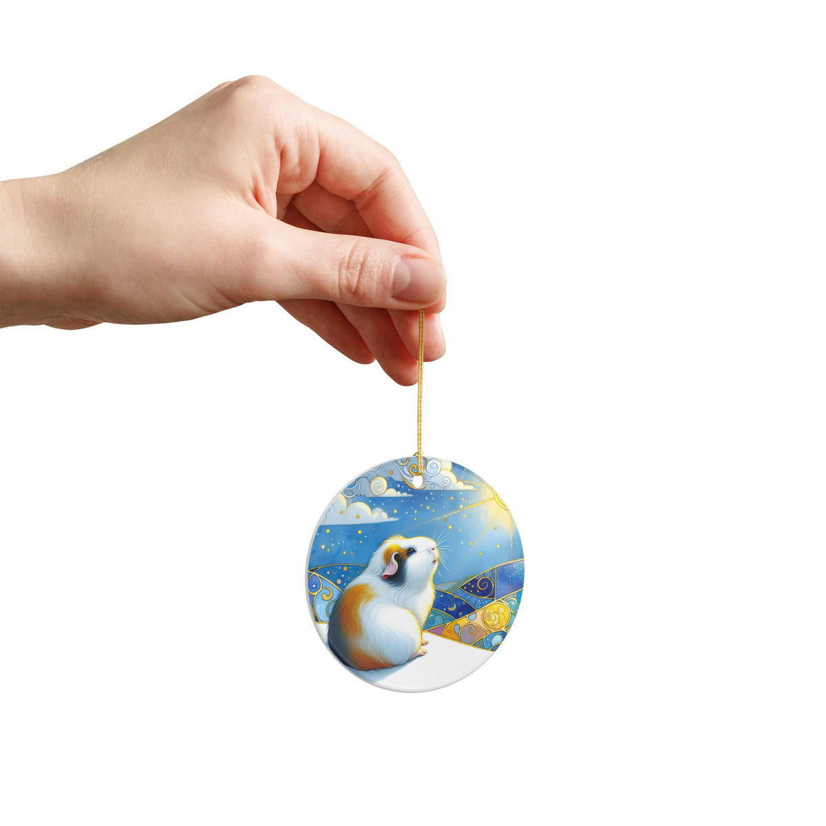 Winter Solstice Guinea Pig Ceramic Ornament