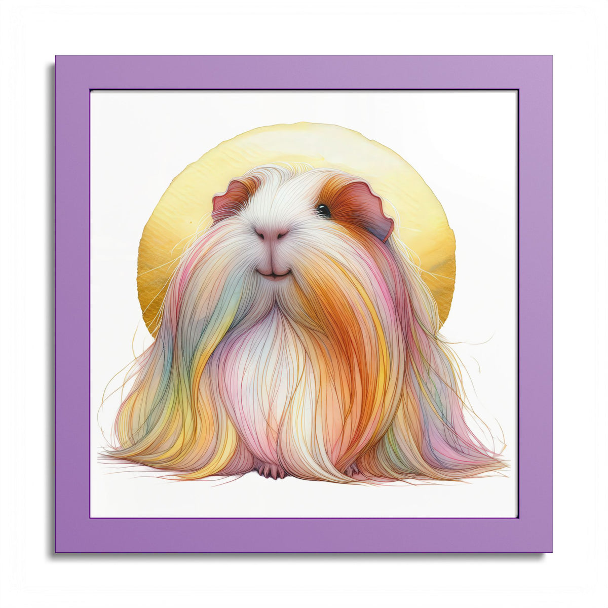 Sun-Blessed Cavy Guinea Pig Framed Art Print in Lilac Frame