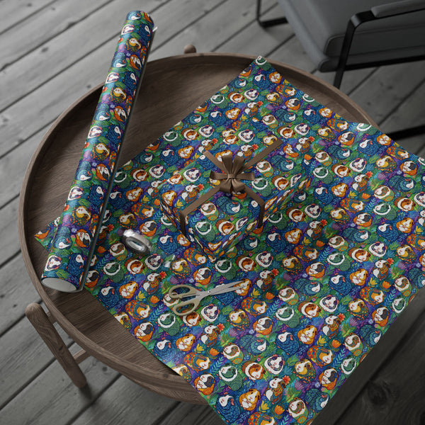 Blue Paisley Piggy - Guinea Pig Wrapping Paper