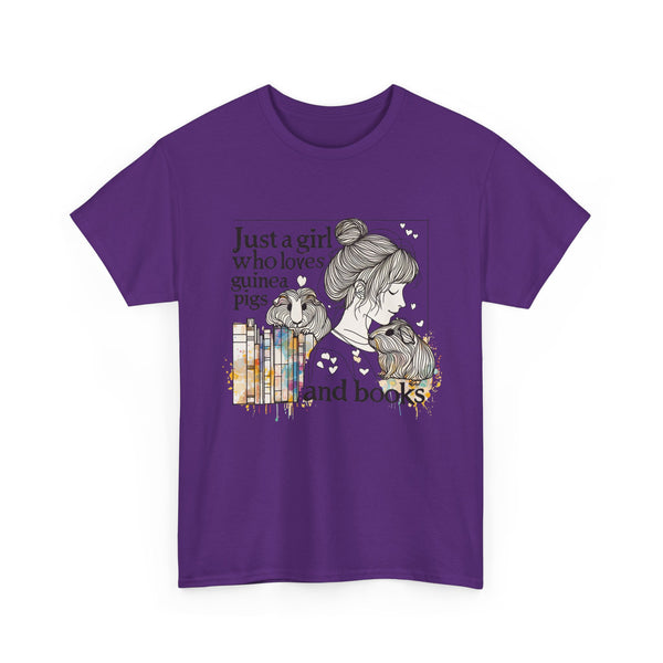 Just a Girl Who Loves Guinea Pigs and Books - Unisex Heavy Cotton Tee - Style BG2P