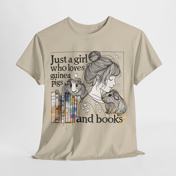 Just a Girl Who Loves Guinea Pigs and Books - Unisex Heavy Cotton Tee - Style BG2P