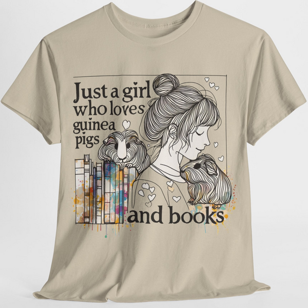 Just a Girl Who Loves Guinea Pigs and Books - Unisex Heavy Cotton Tee - Style BG2P