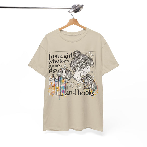 Just a Girl Who Loves Guinea Pigs and Books - Unisex Heavy Cotton Tee - Style BG2P