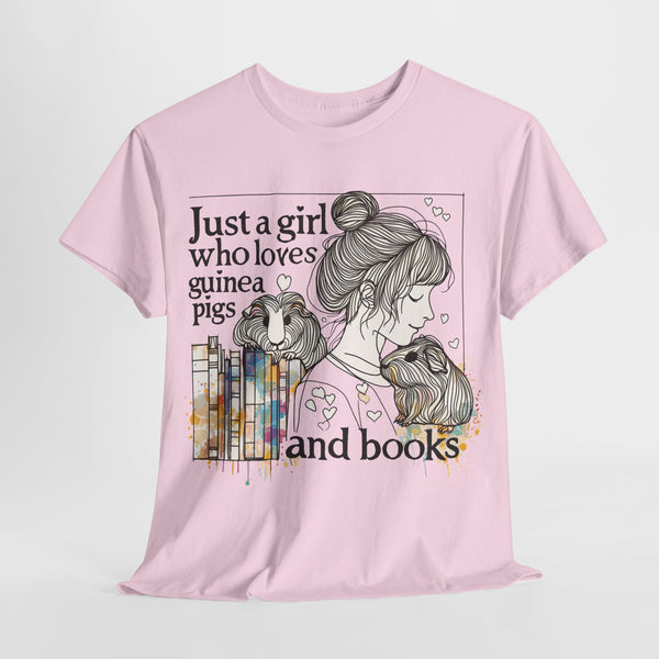 Just a Girl Who Loves Guinea Pigs and Books - Unisex Heavy Cotton Tee - Style BG2P