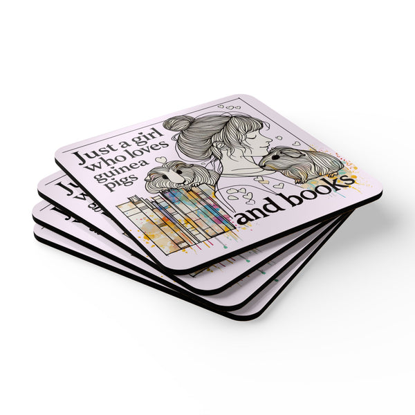 Just a Girl Who Loves Guinea Pigs and Books Coaster Set