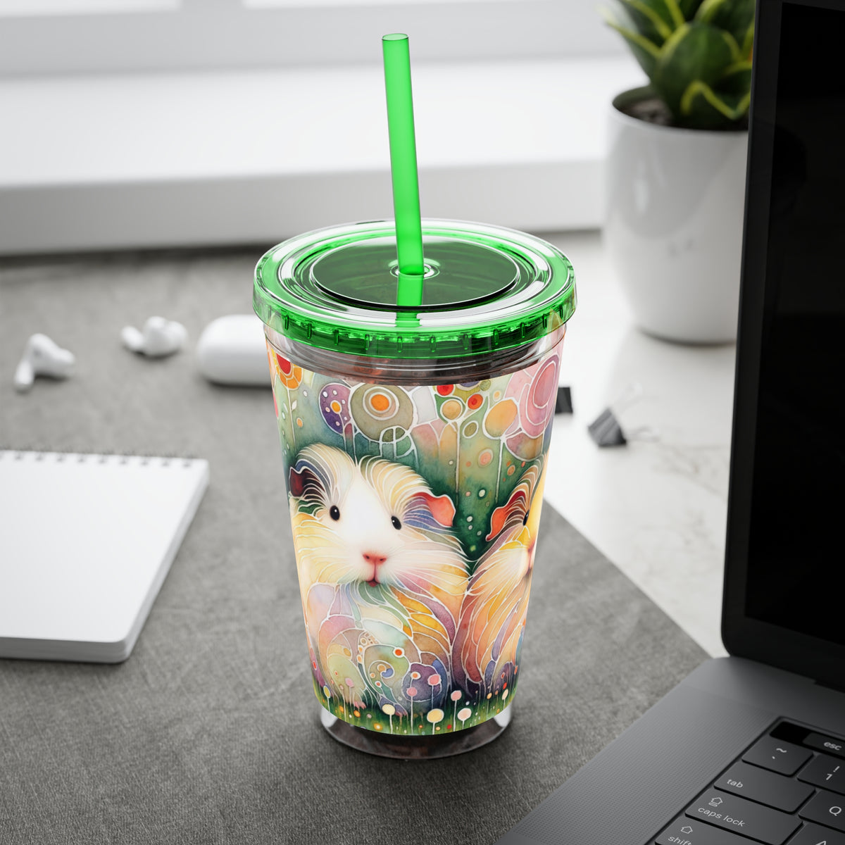 Summer Piggy Pops Guinea Pig Tumbler with Straw