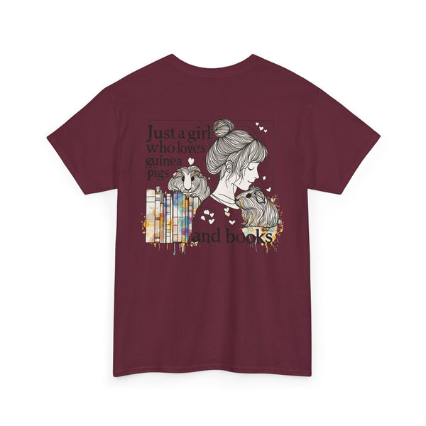 Just a Girl Who Loves Guinea Pigs and Books - Unisex Heavy Cotton Tee - Style BG2P