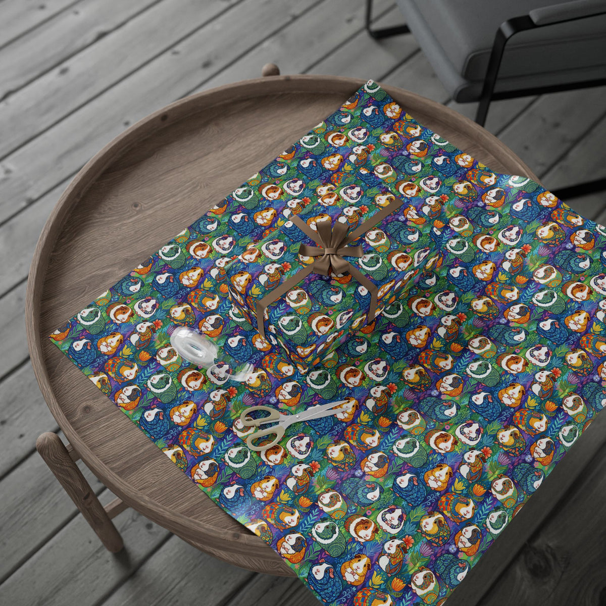Blue Paisley Piggy - Guinea Pig Wrapping Paper