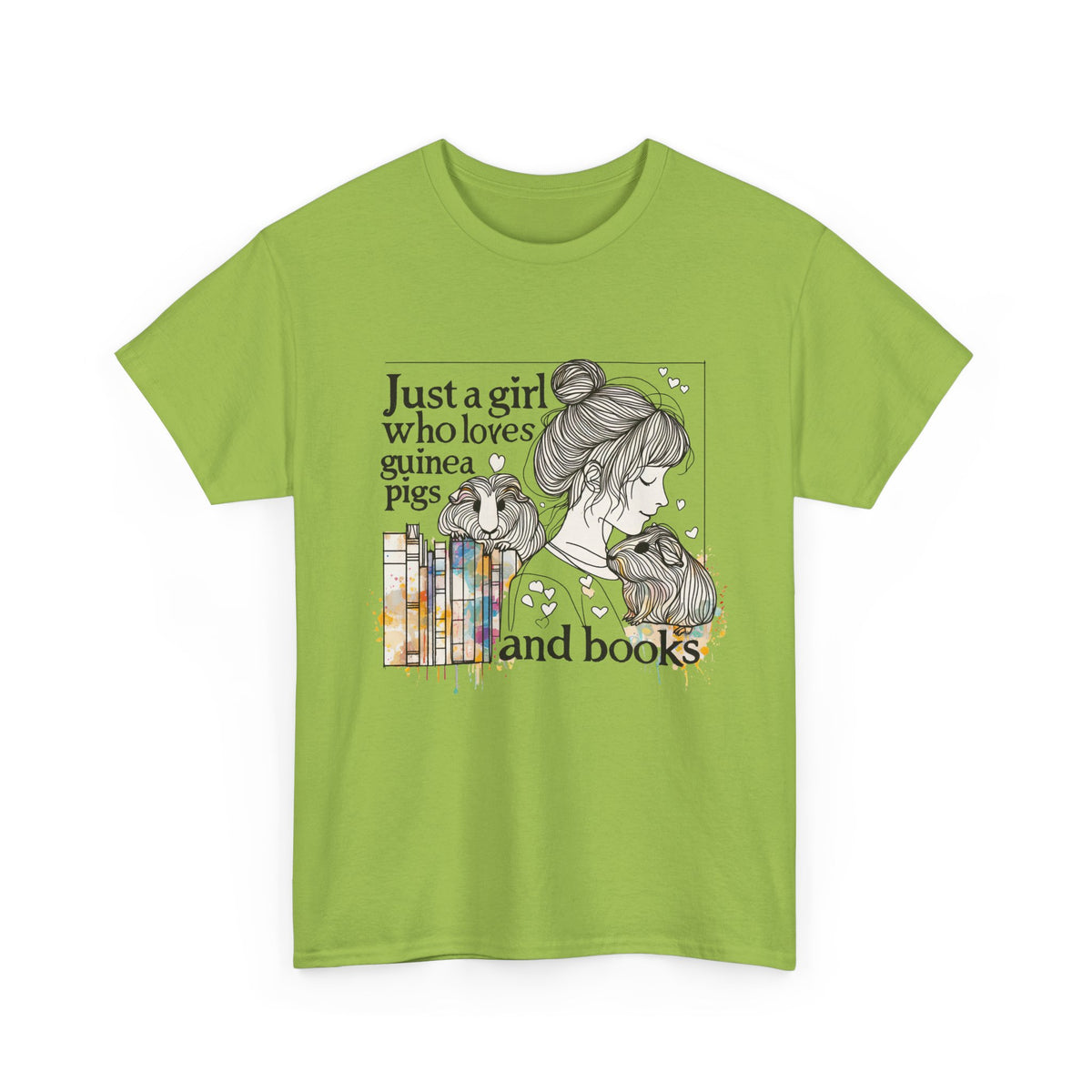 Just a Girl Who Loves Guinea Pigs and Books - Unisex Heavy Cotton Tee - Style BG2P
