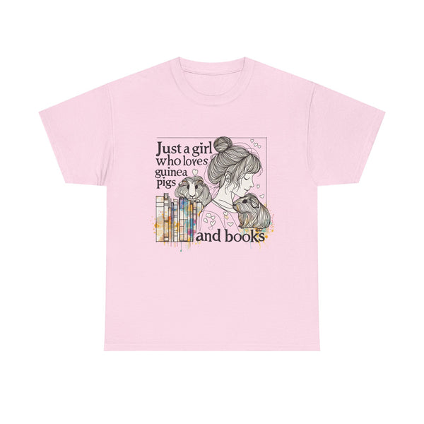 Just a Girl Who Loves Guinea Pigs and Books - Unisex Heavy Cotton Tee - Style BG2P