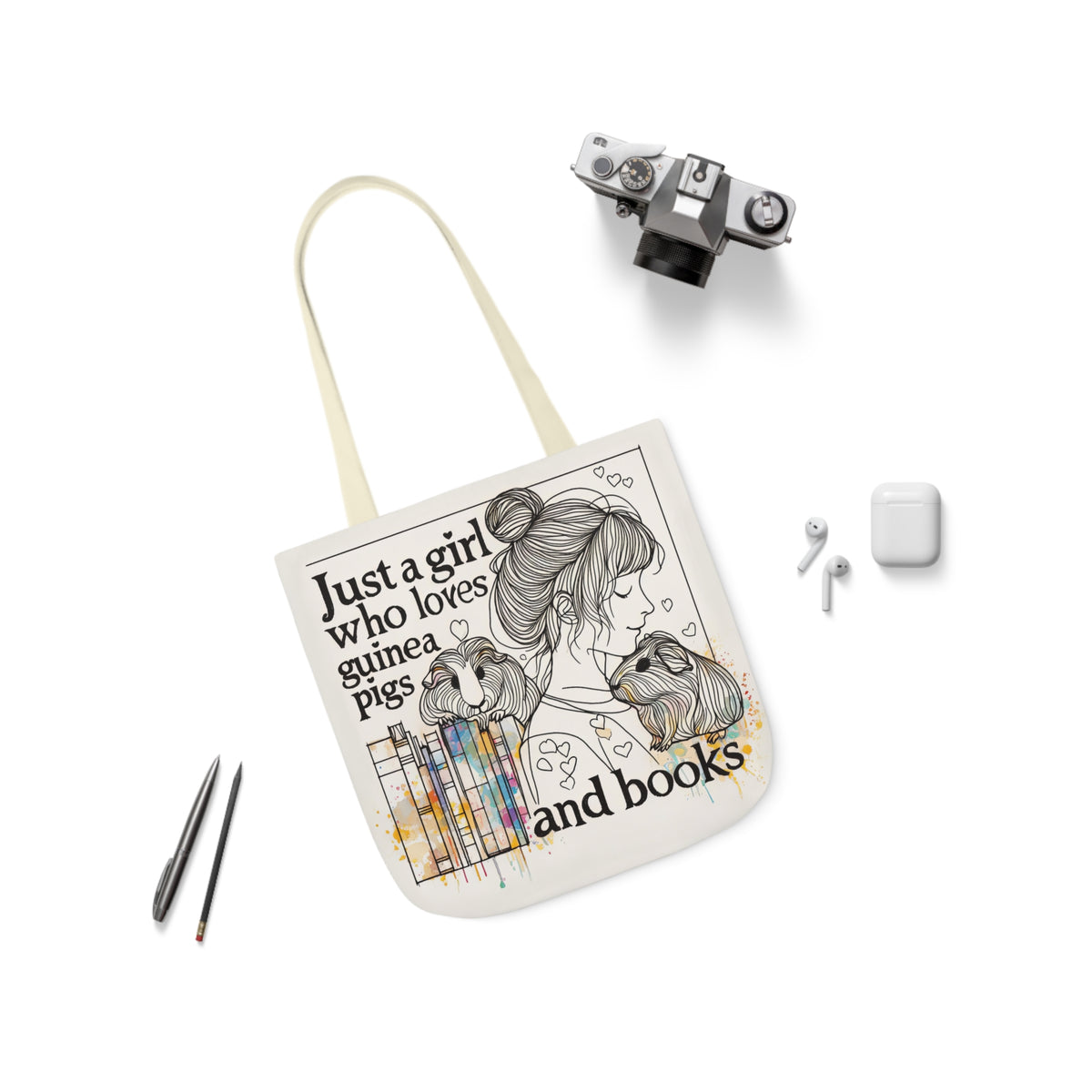 Just a Girl Who Loves Guinea Pigs and Books Canvas Tote - Style BG2P