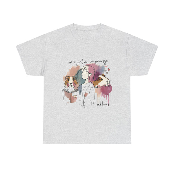 Just a Girl Who Loves Guinea Pigs and Books - Unisex Heavy Cotton Tee - Style SP2P