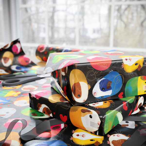 Twirly Piggies on Black Gift Wrapping Paper
