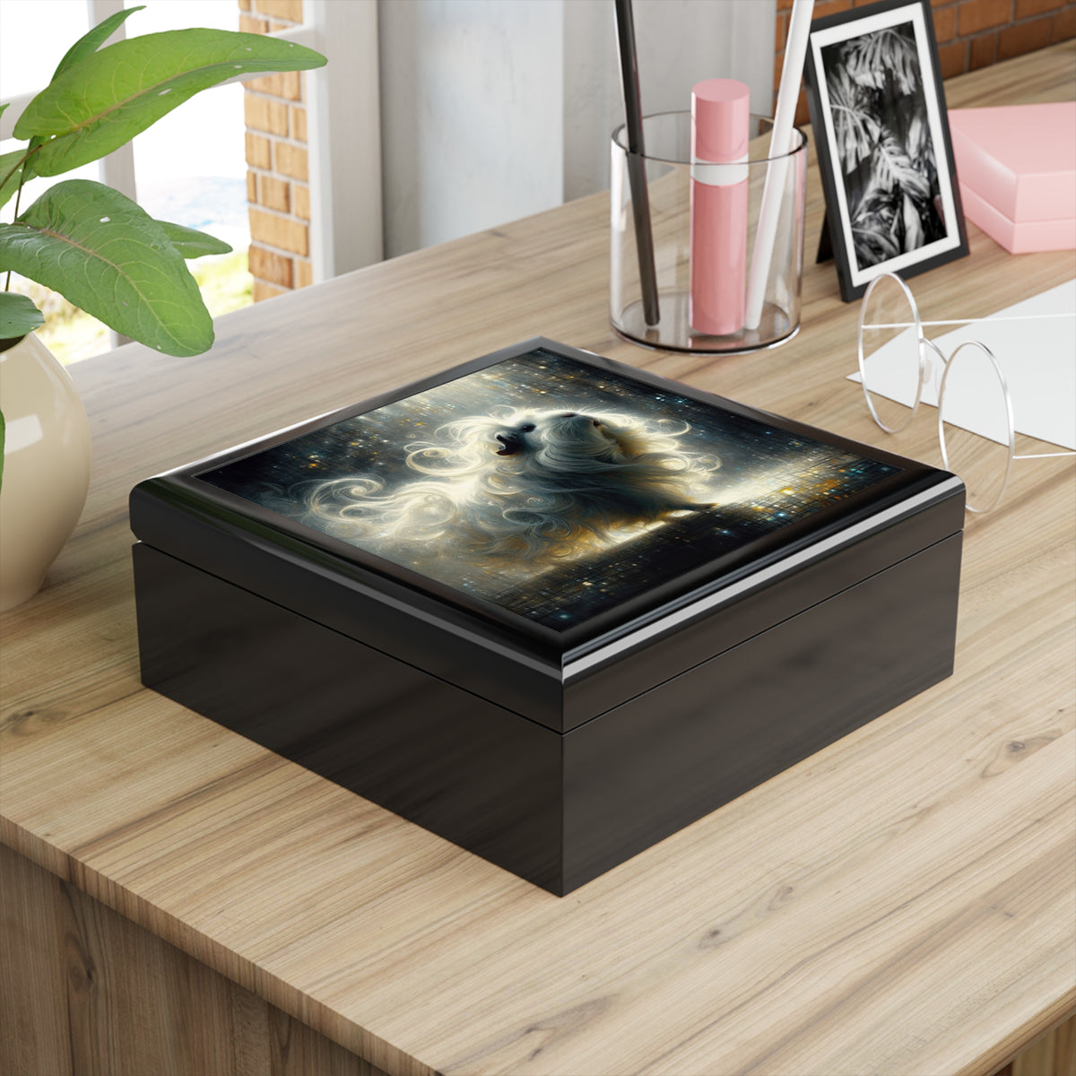 White Piggy on Black Guinea Pigs Keepsake Box