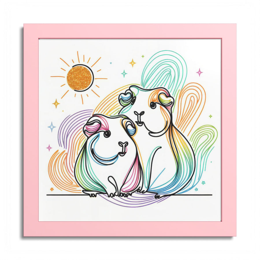 Sunny Piggy Vibes Framed Guinea Pig Wall Art in Pink Frame