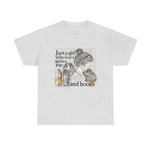 Just a Girl Who Loves Guinea Pigs and Books - Unisex Heavy Cotton Tee - Style BG2P