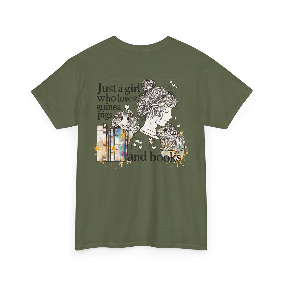 Just a Girl Who Loves Guinea Pigs and Books - Unisex Heavy Cotton Tee - Style BG2P