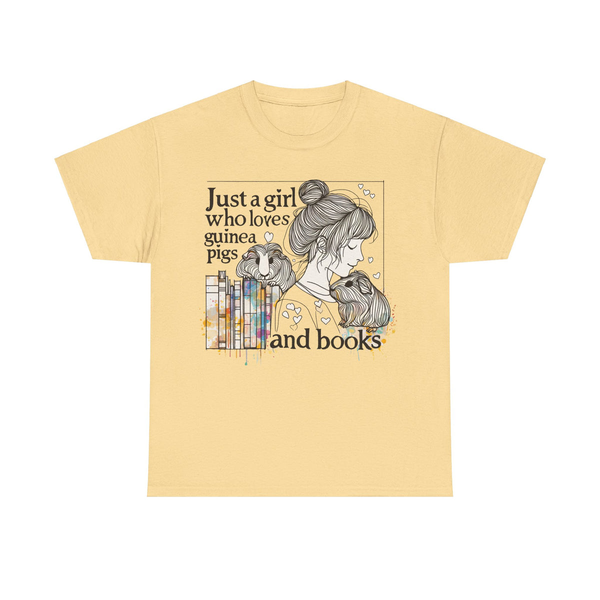 Just a Girl Who Loves Guinea Pigs and Books - Unisex Heavy Cotton Tee - Style BG2P
