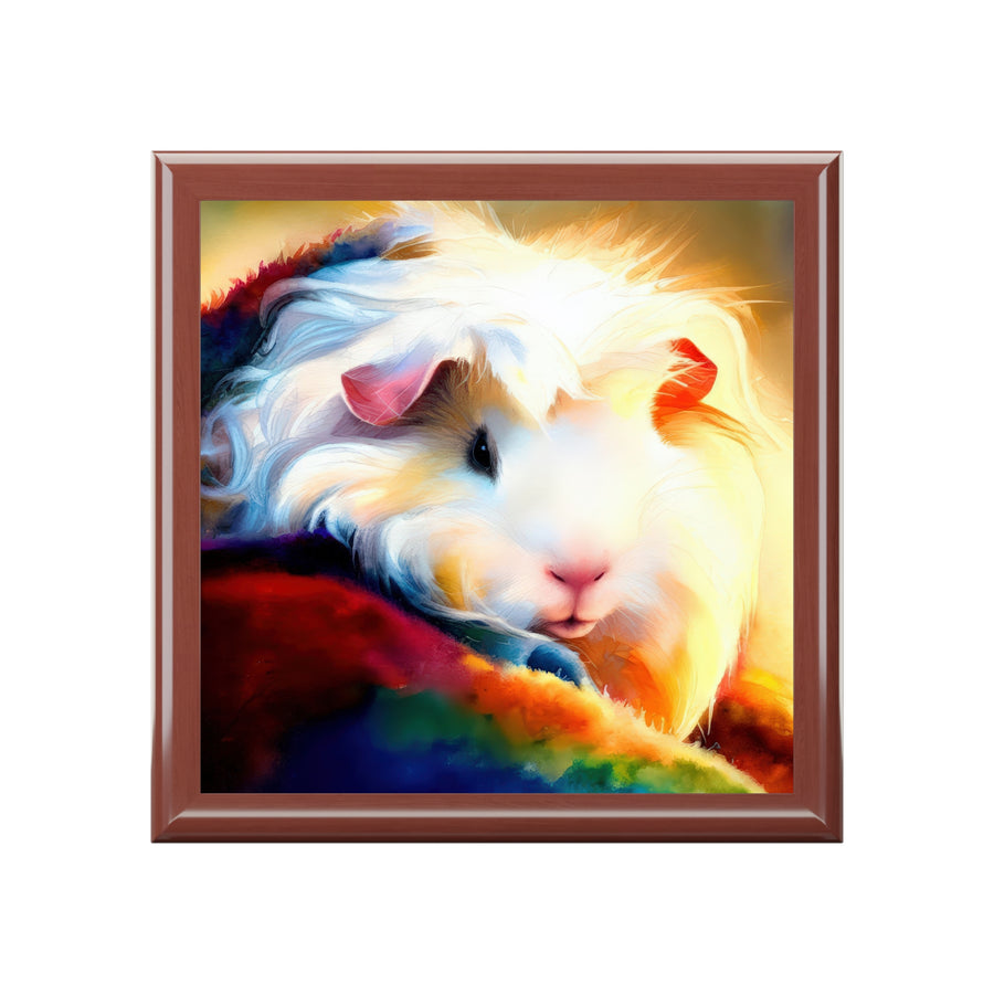 Firelight Fleece Cavy Guinea Pig Jewelry Box in Golden Oak