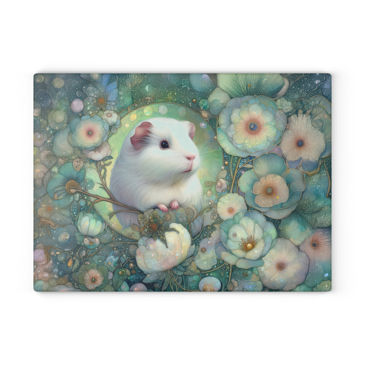 Whimsical Guinea Pig Glass Cutting Board, Kitchen Decor, Animal Lover Gift, Floral Kitchen Art, Unique Home Gift, Cooking Accessory