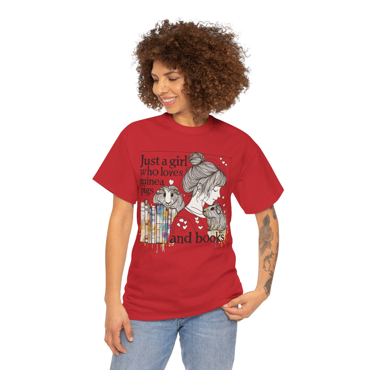 Just a Girl Who Loves Guinea Pigs and Books - Unisex Heavy Cotton Tee - Style BG2P