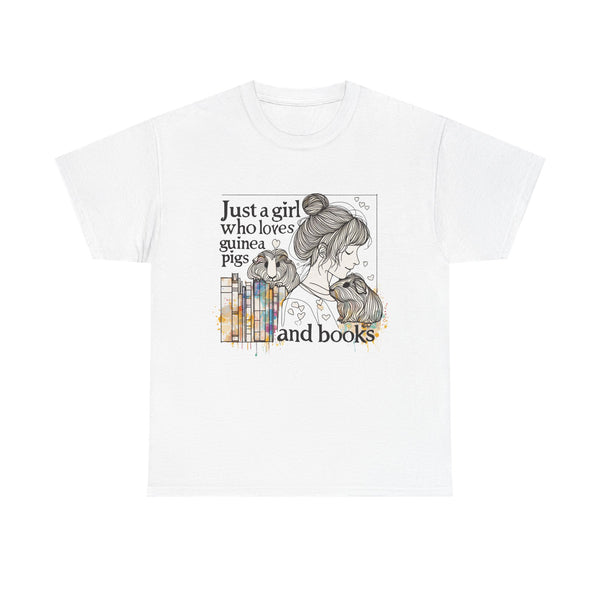 Just a Girl Who Loves Guinea Pigs and Books - Unisex Heavy Cotton Tee - Style BG2P