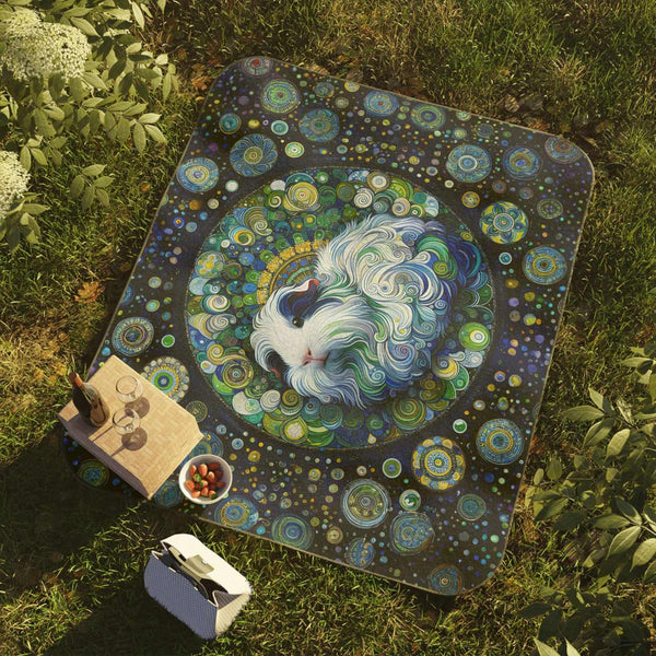 Cavy Cosmos Mandala - Guinea Pig Floor Time Blanket in a natural grass picnic setting