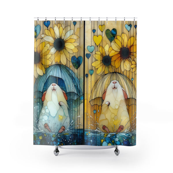 Shower Curtains - Cute Guinea Pigs with Sunflowers Design