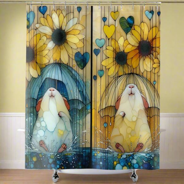 Shower Curtains - Cute Guinea Pigs with Sunflowers Design