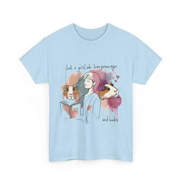 Just a Girl Who Loves Guinea Pigs and Books - Unisex Heavy Cotton Tee - Style SP2P