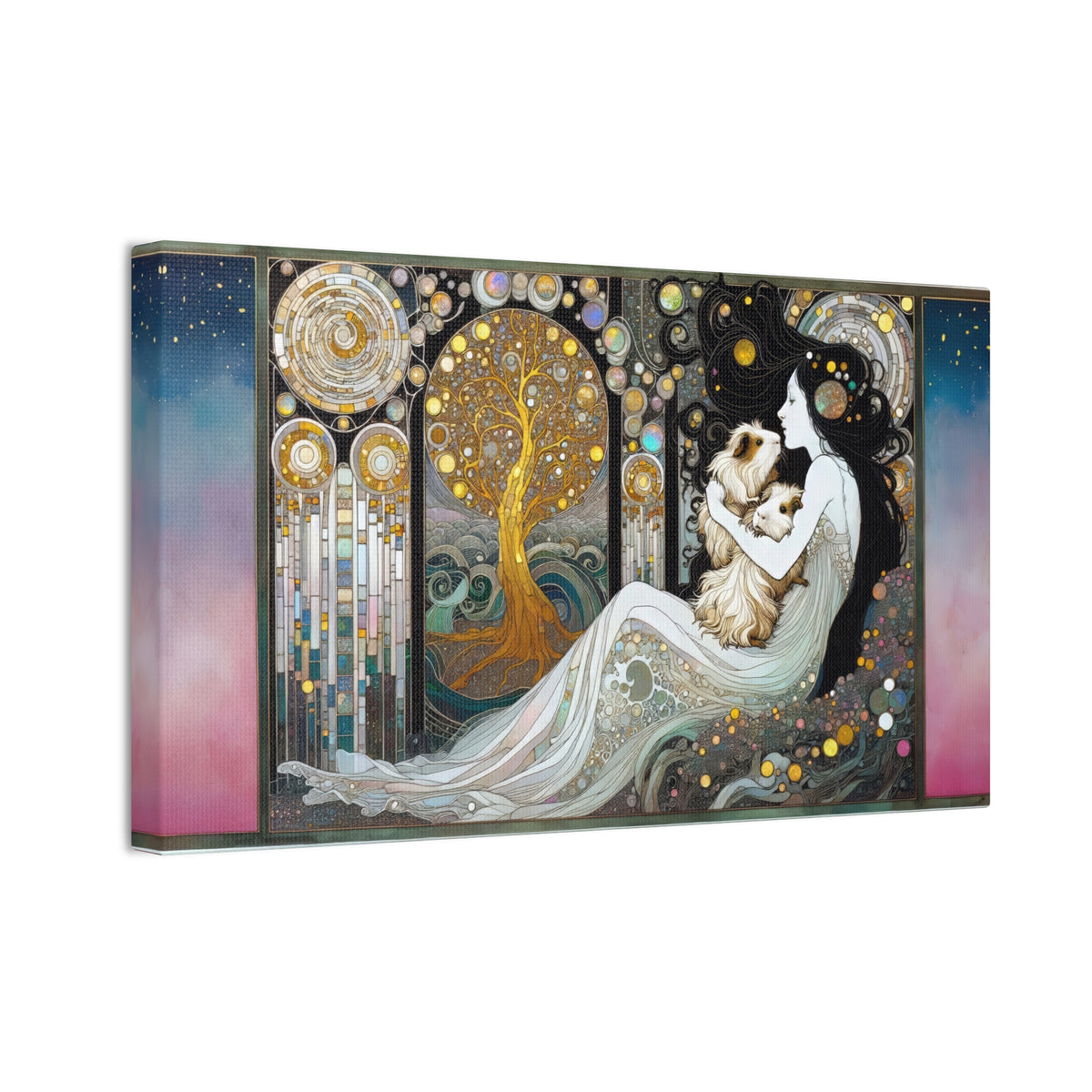 Lady with 2 piggies Canvas Stretched, 0.75"