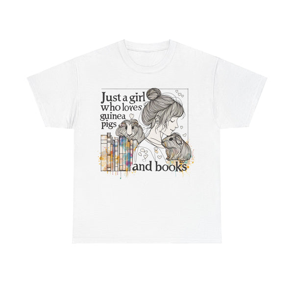 Just a Girl Who Loves Guinea Pigs and Books - Unisex Heavy Cotton Tee - Style BG2P