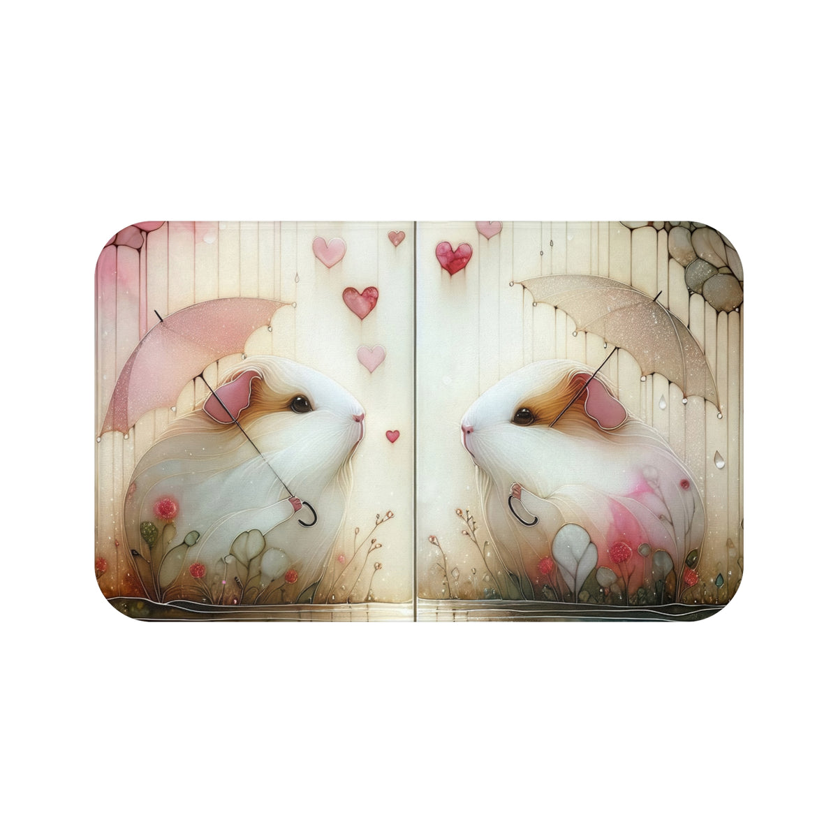 Cute Guinea Pig Bath Mat with Umbrellas and Hearts